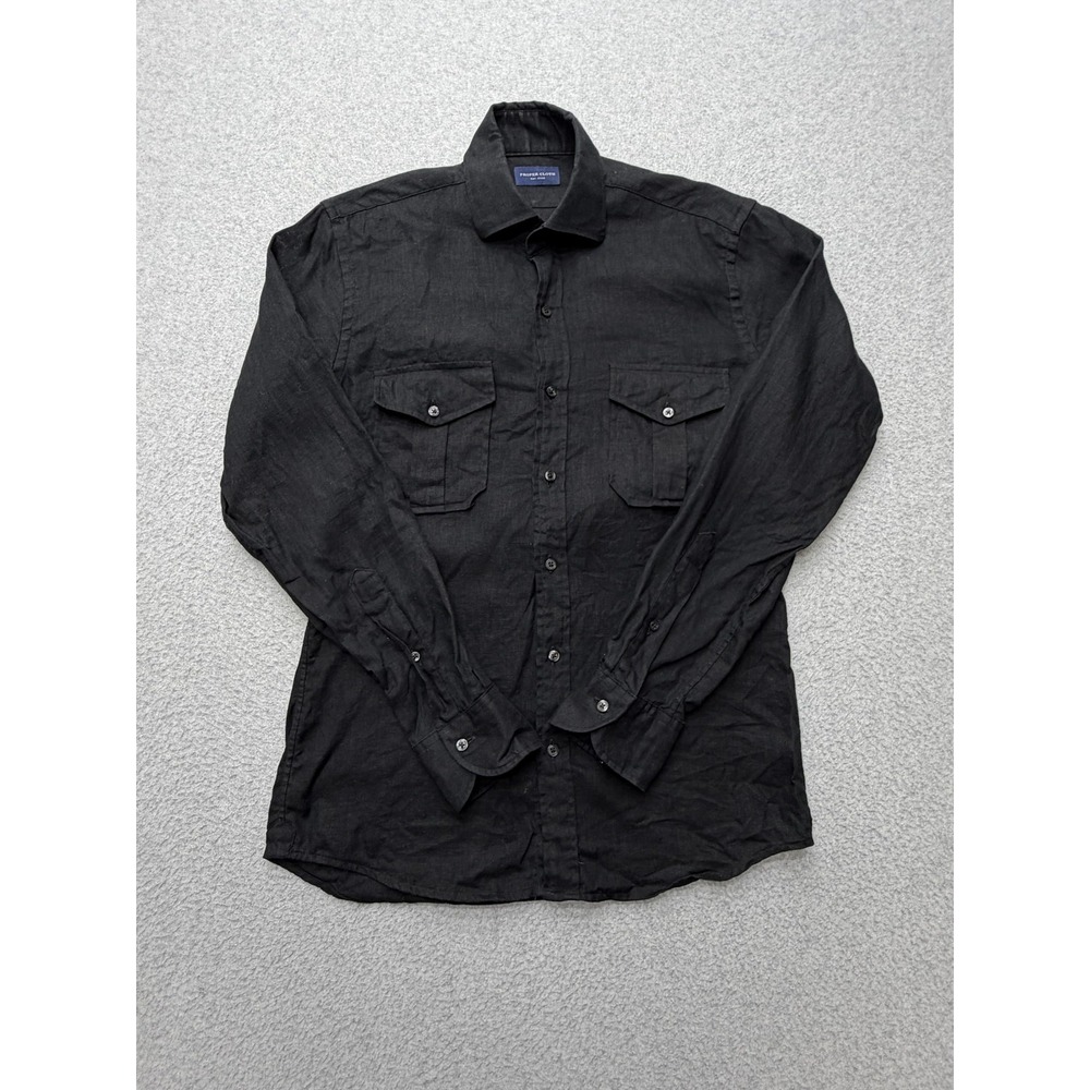 Proper Cloth Shirt Mens Small Black Linen Long Sleeve Button Front Pockets